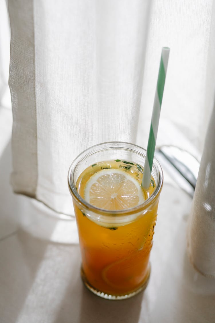 Tasty Lemonade With Drinking Tube At Home