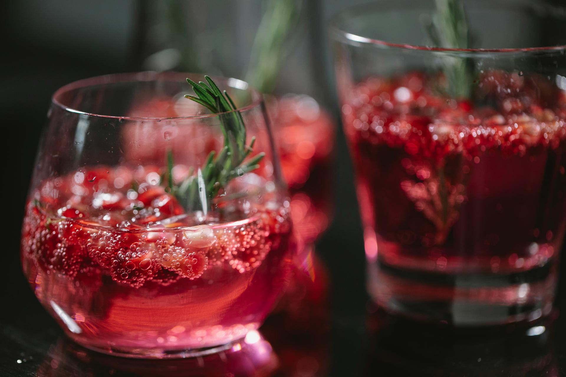 Delicious cocktails in transparent glasses