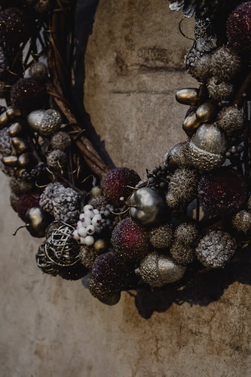 Close-Up Shot of a Christmas Wreath on the Wall