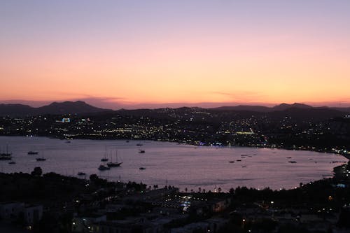 Boats in Bay in Bodrum, Turkey at Sunset