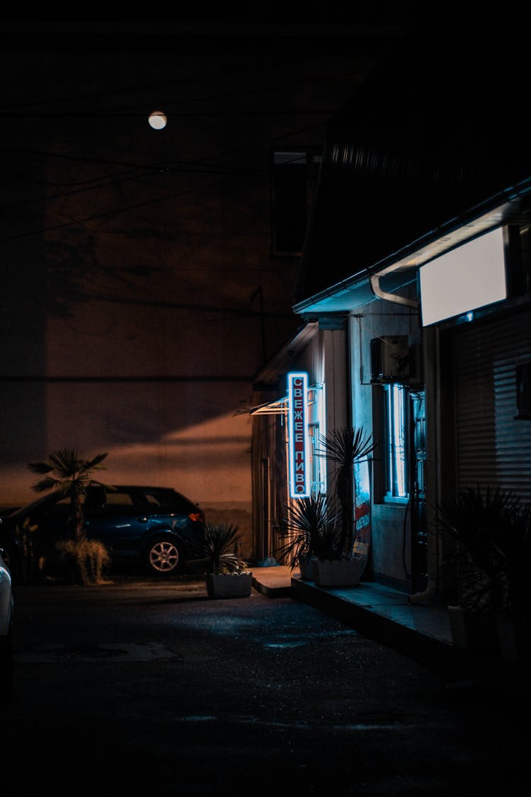 Entrance To Bar At Night