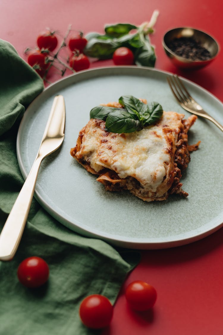 Baked Lasagna Slice On An Earthenware