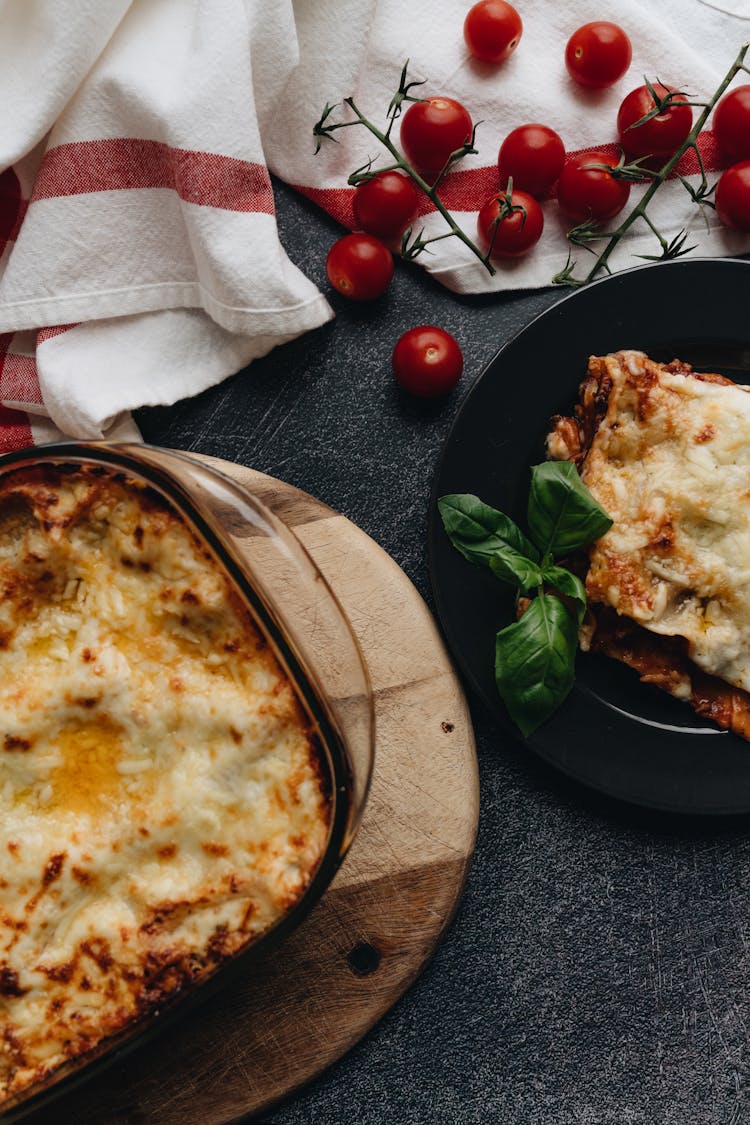 Baked Lasagna On Glass Dish 