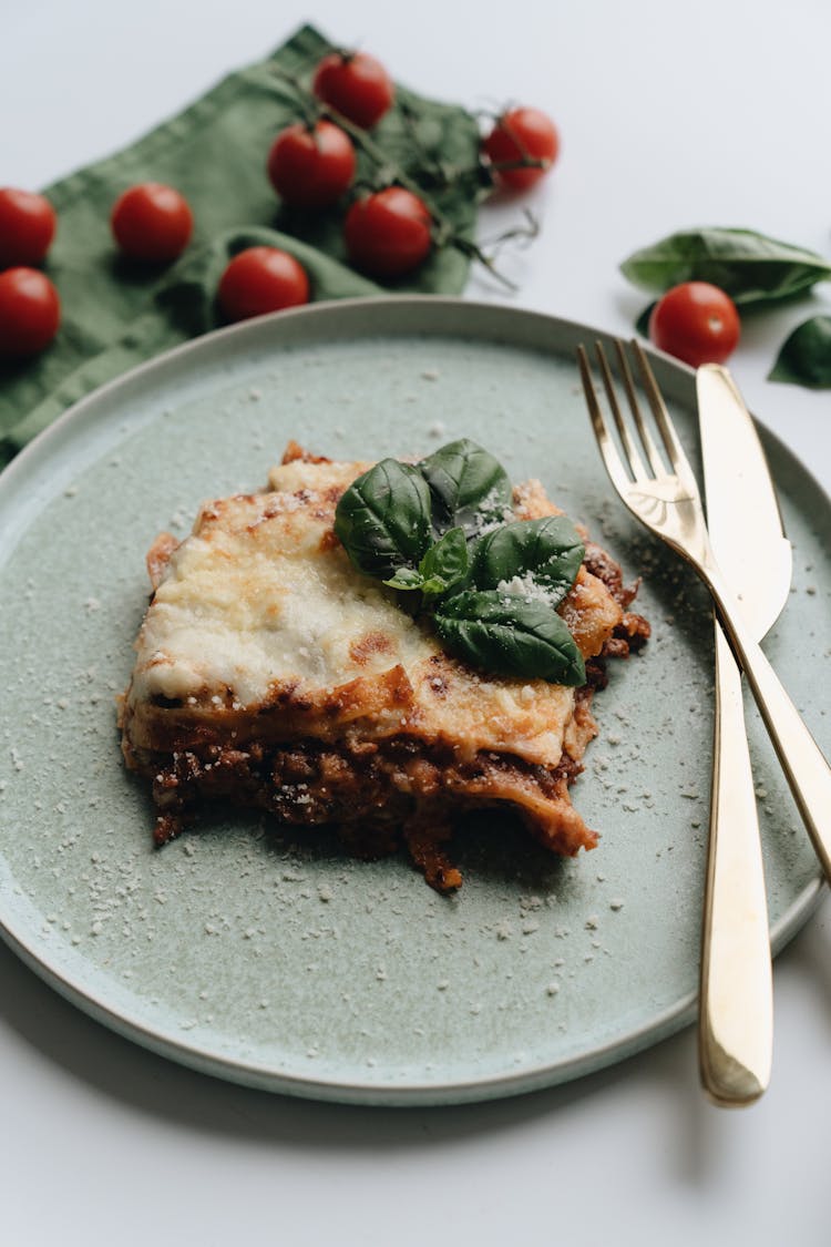 Cheesy Lasagna On Plate 