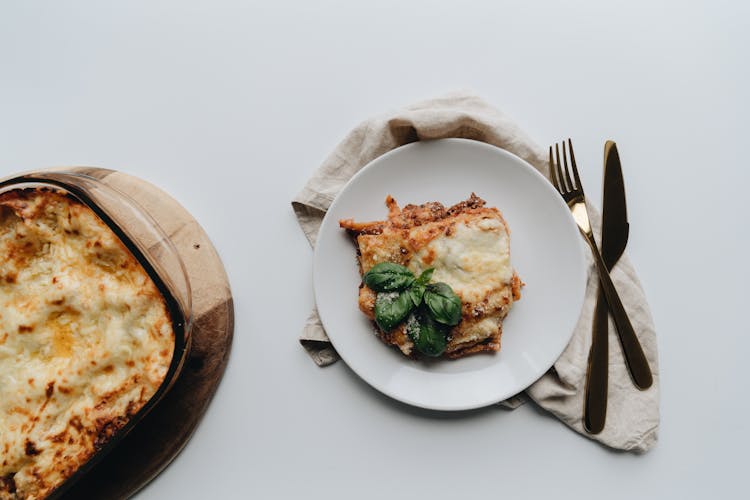 Sliced Lasagna On Ceramic Plate