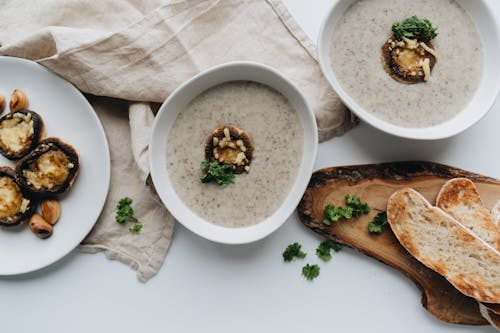 Free Close Up of Soup Bowls on Table Stock Photo