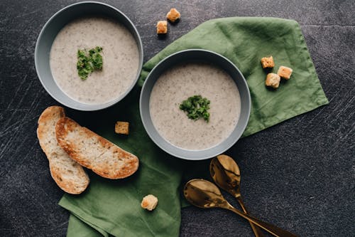 Free Close Up of Soup Bowls on Table Stock Photo