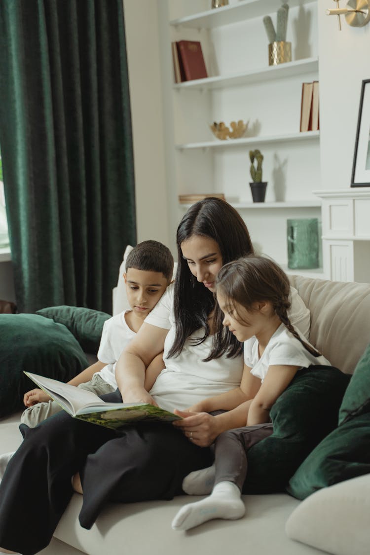 Kids Listening To Their Mother Reading A Book 