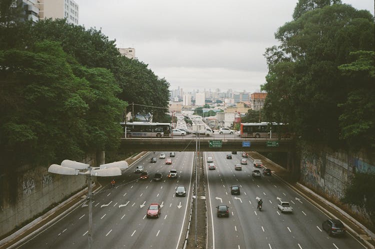 Busy Road In Megapolis In Summer Day