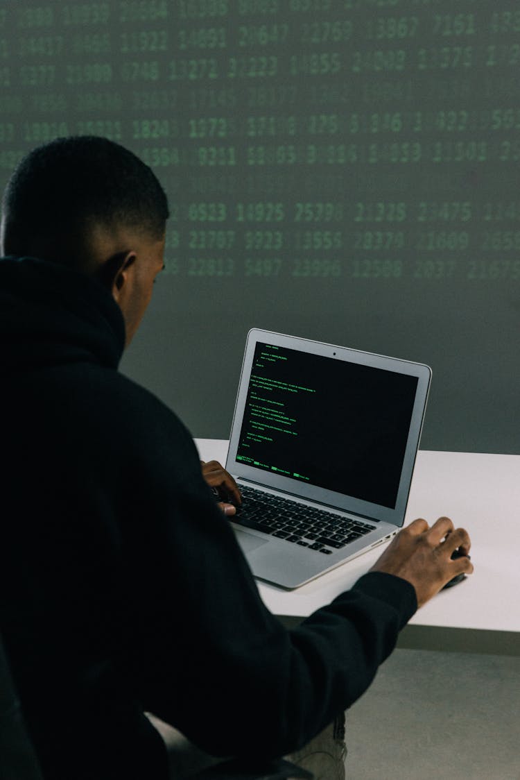 Man In Black Hoodie Using Macbook Air