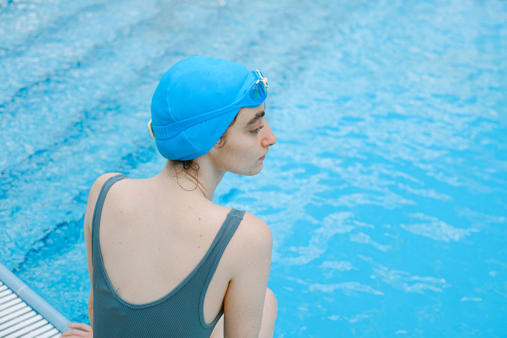 Woman Wearing Swimming Outfit in Pool