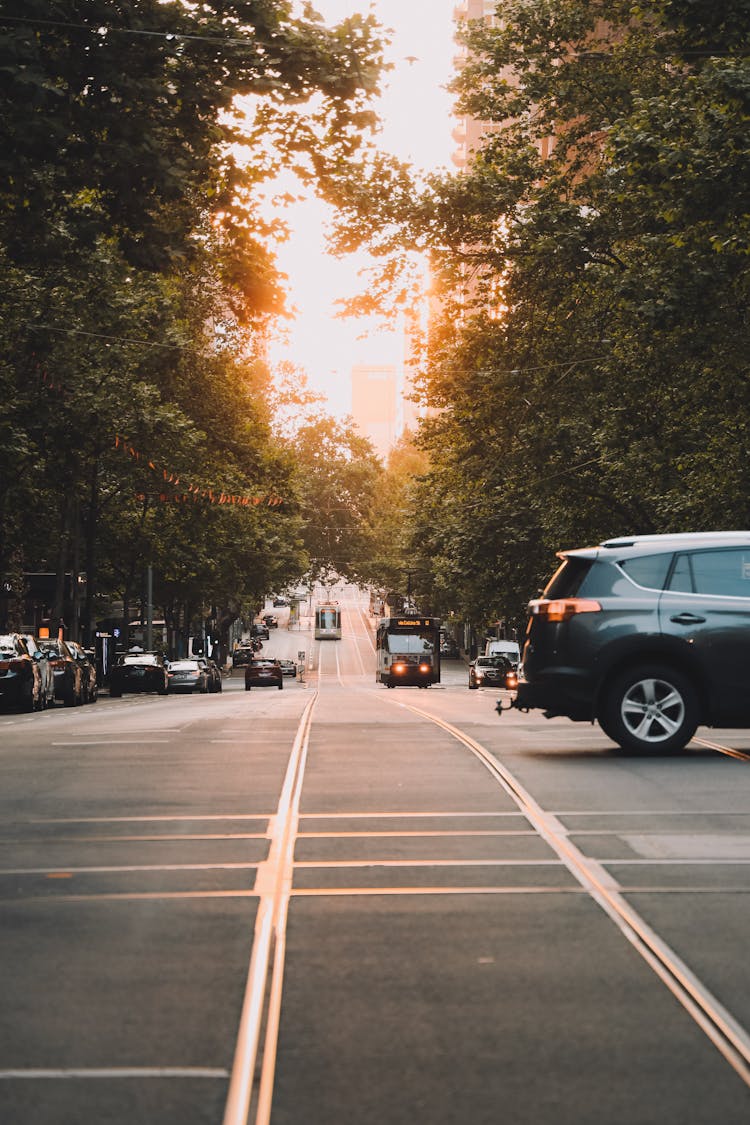 A Road With Tram Tracks In Melbourne, Victoria