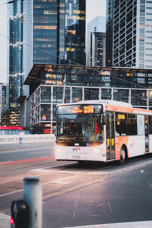 Red and White Bus on Road