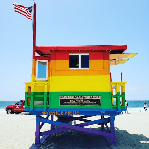 The Venice Pride Flag Lifeguard Tower at Venice Beach