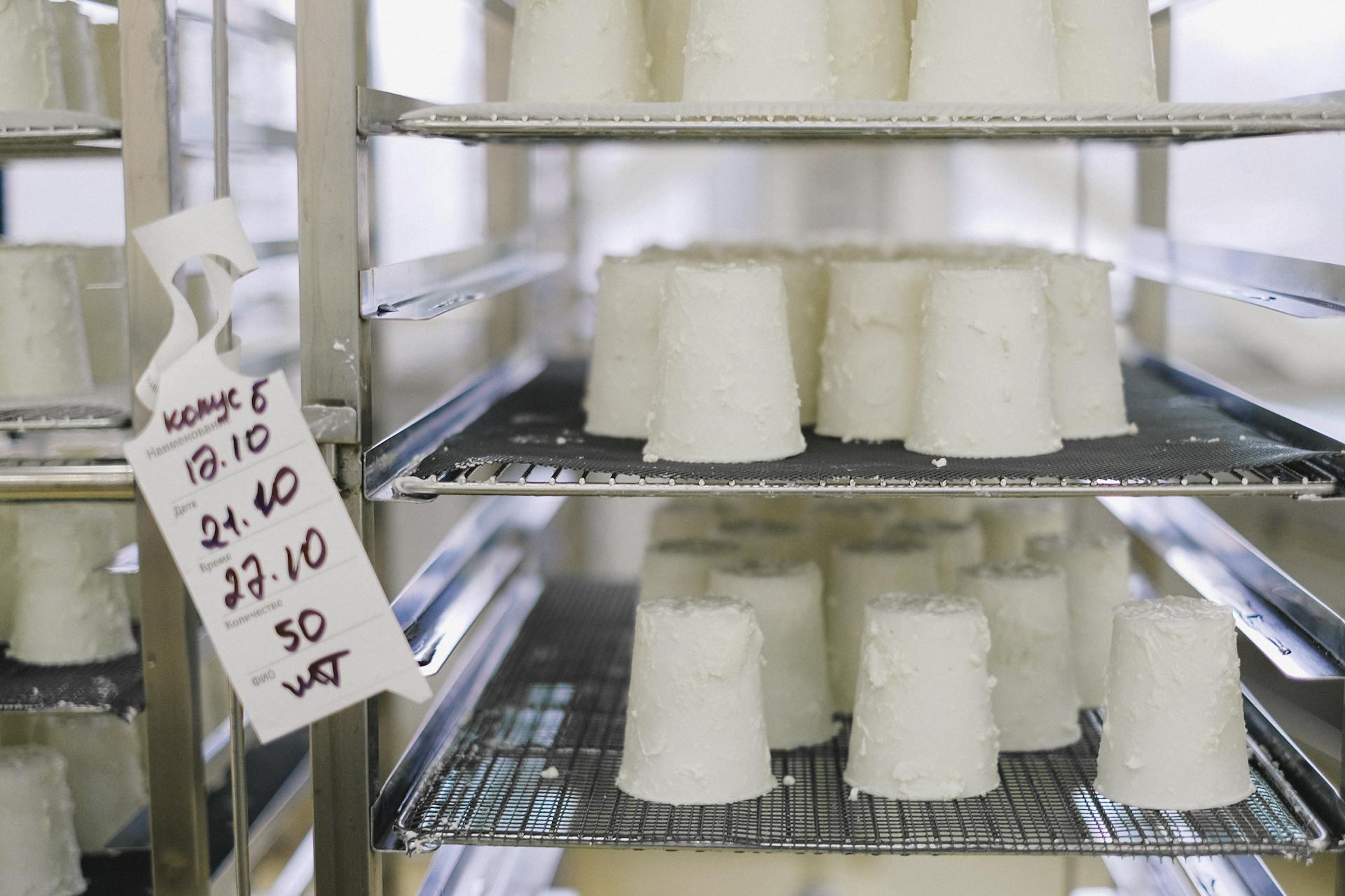 White Cheese on Stainless Steel Racks