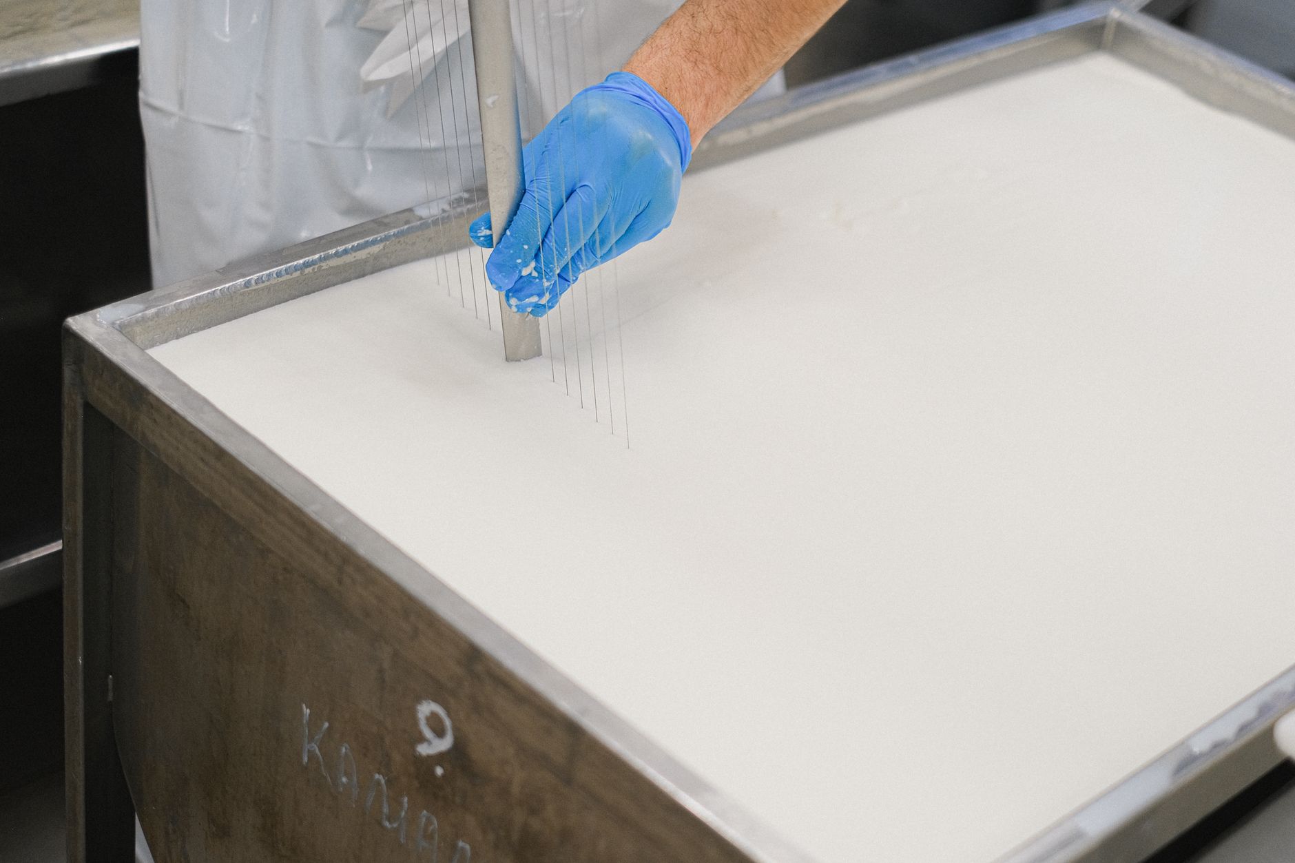 Fresh cheese curds on a wooden board ready to be frozen