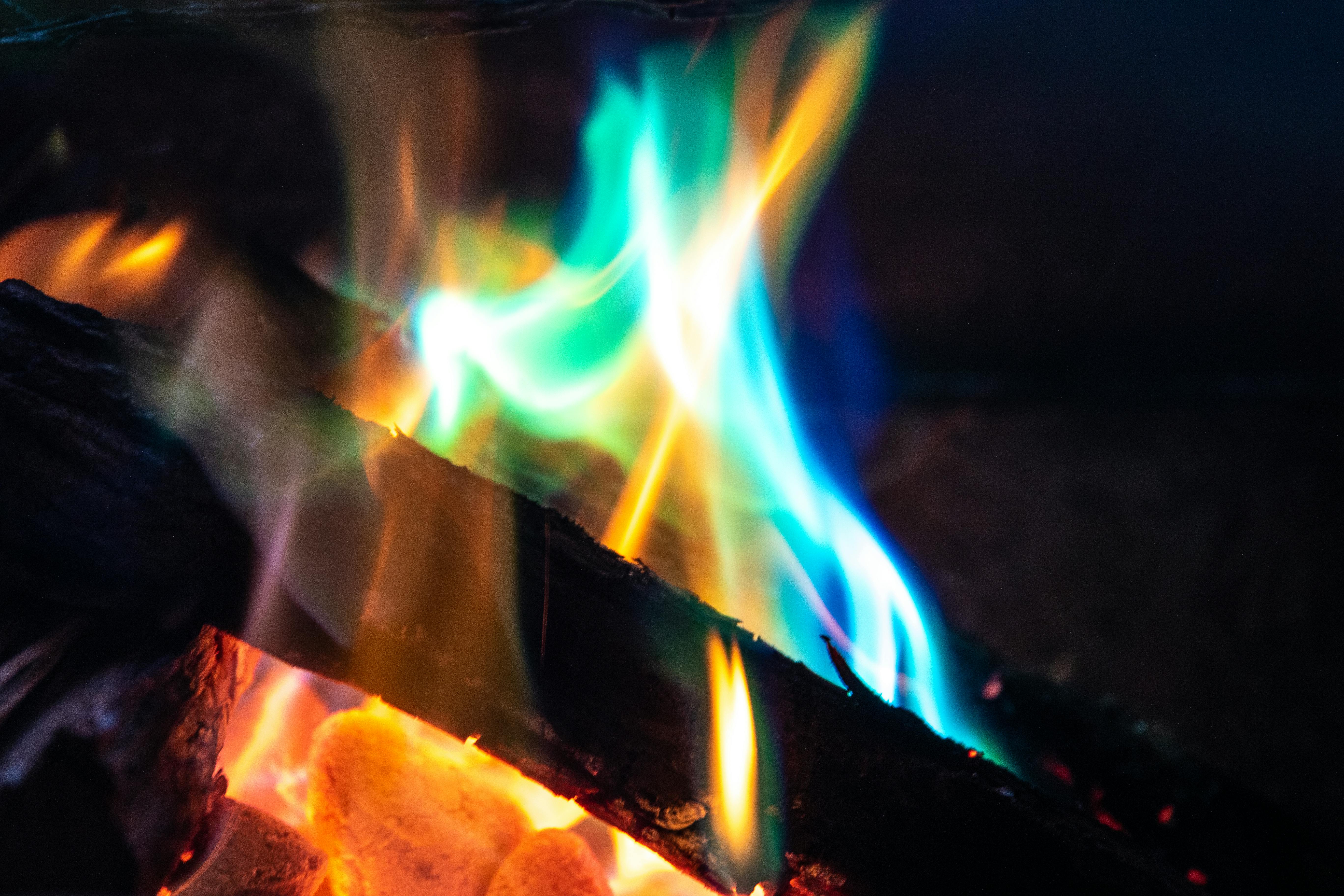 Blue and Yellow Flame on Firewood · Free Stock Photo
