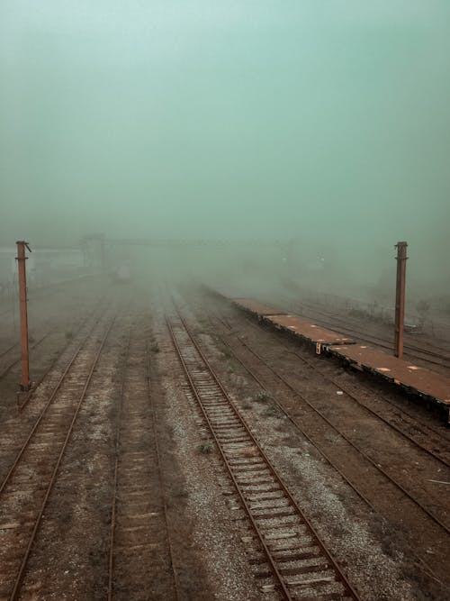 Free Train tracks with Fog Stock Photo