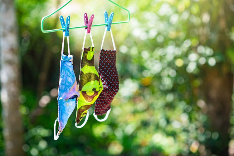 Facemasks Hanging On A Clothes Hanger