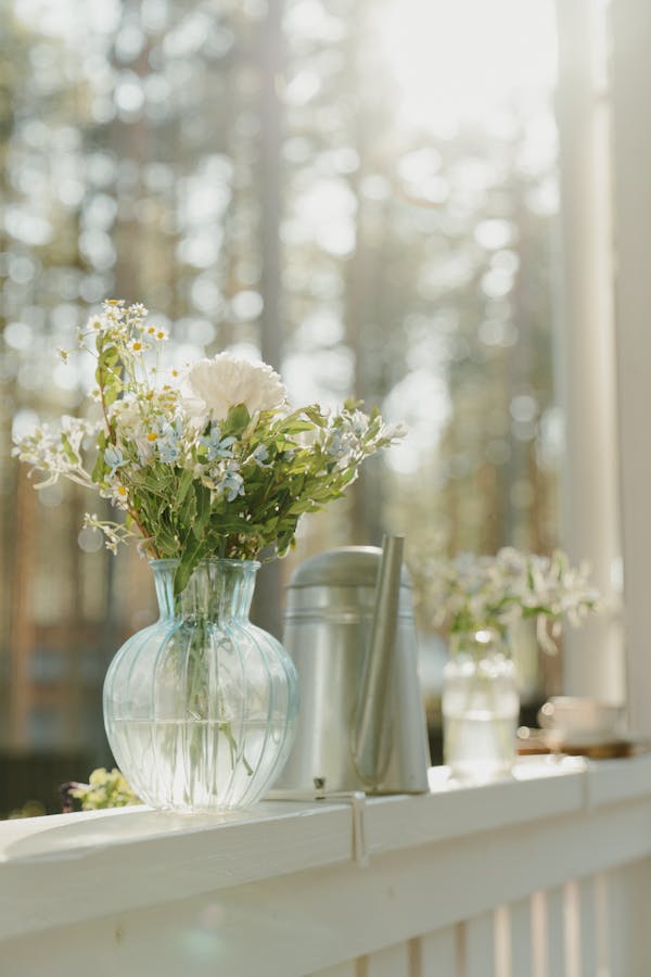White Flowers in Clear Glass Vase