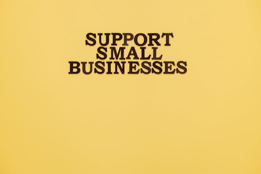 Inspirational image with 'Support Small Businesses' text on a warm yellow background.