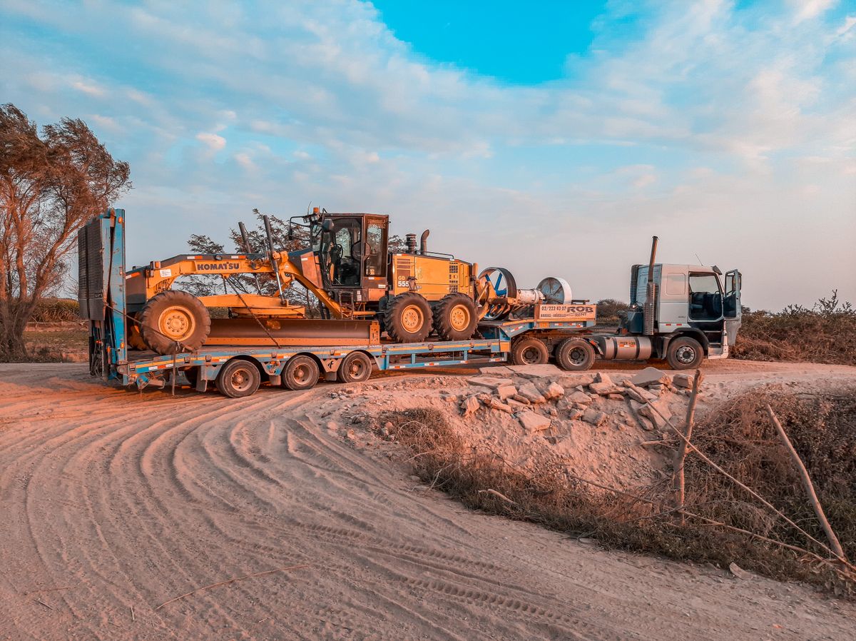 Construction machinery on a trailer