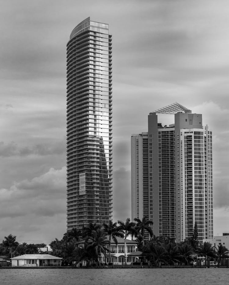 Grayscale Photo Of High-Rise Buildings In Miami