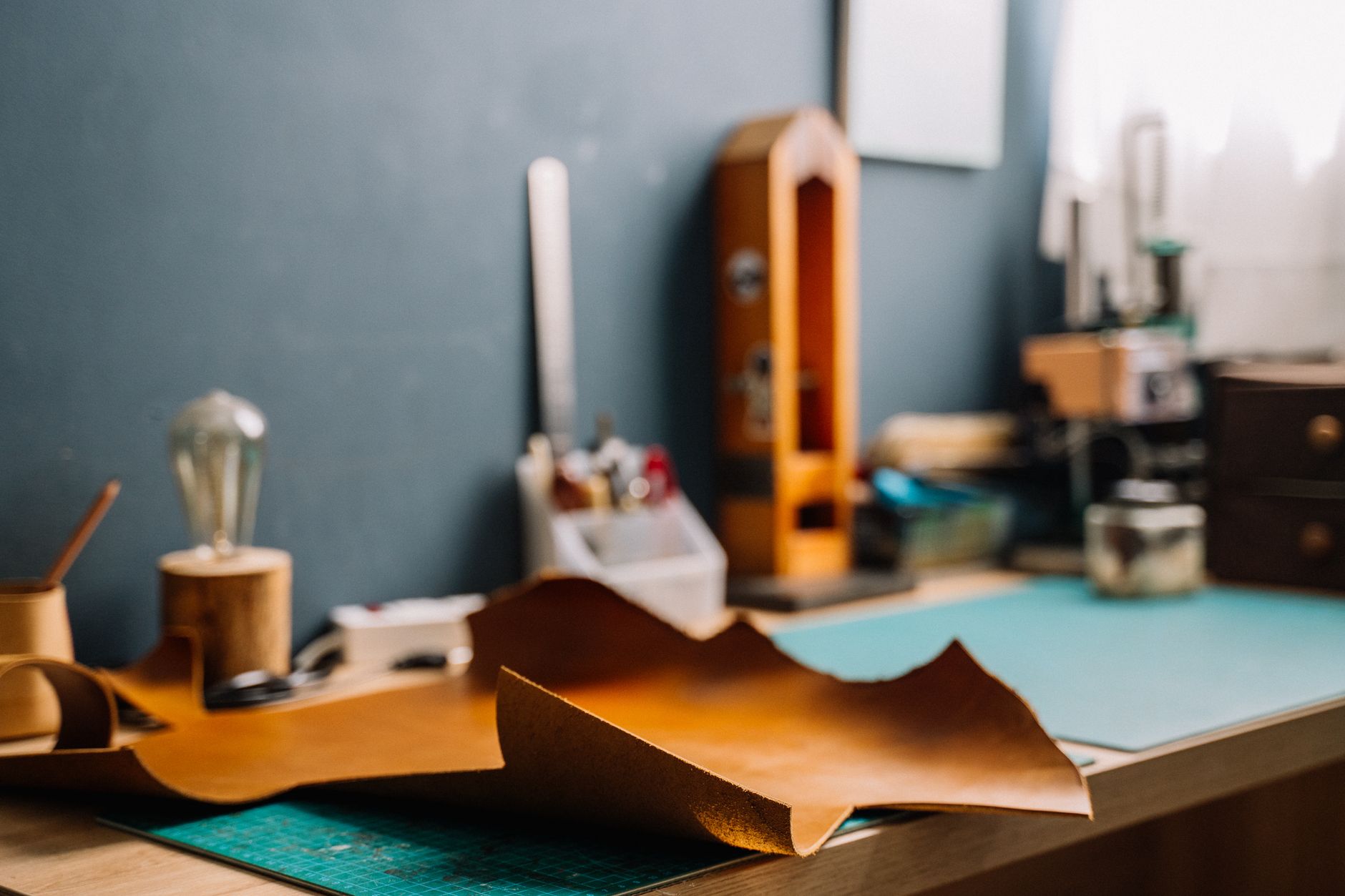 Natural craft materials arranged on a work table