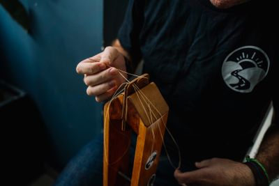 Stitching a leather wallet