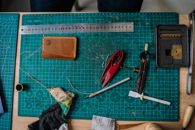 Cutting Tools On Top Of A Work Table