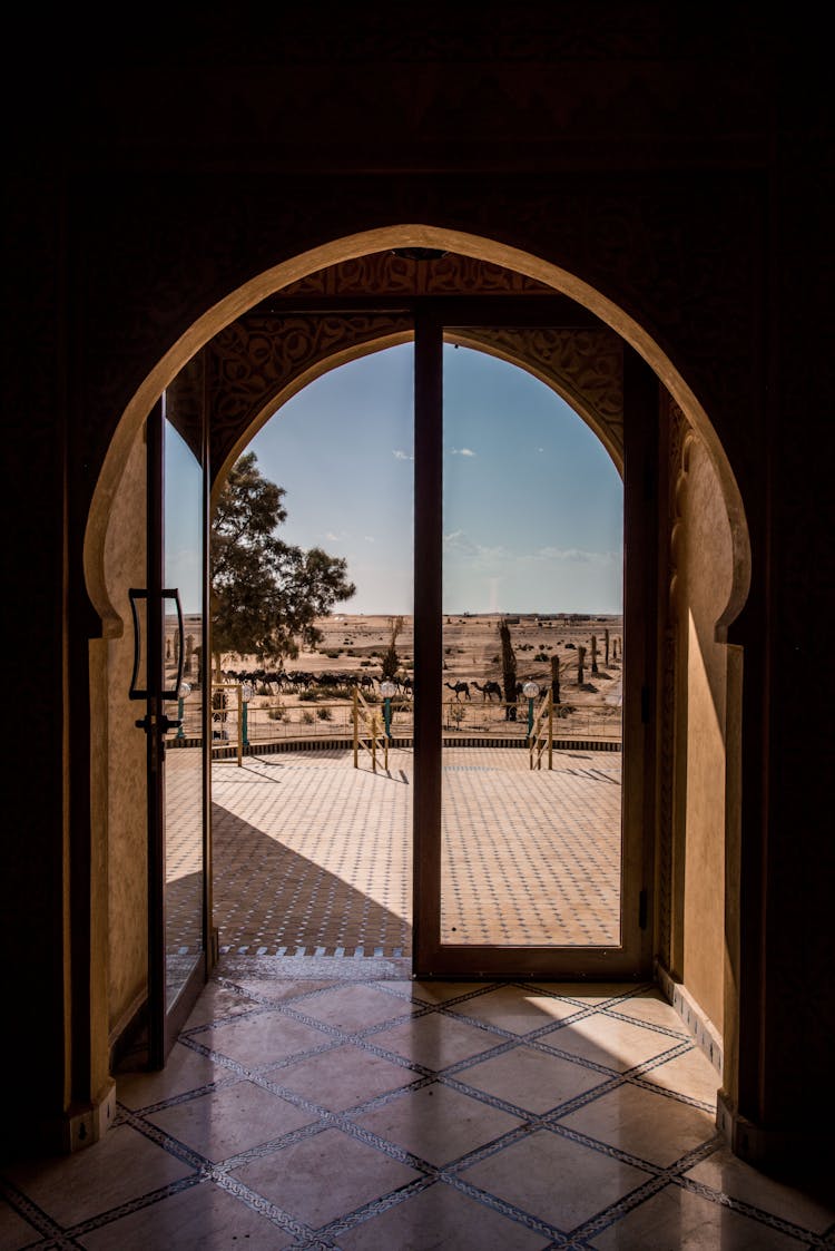 Arched Doorway Of Moorish Palace In Desert