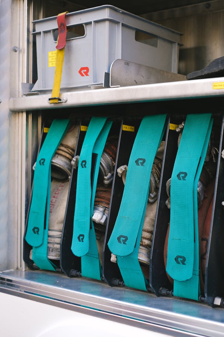 Firefighter Tools And Equipment Inside A Fire Truck