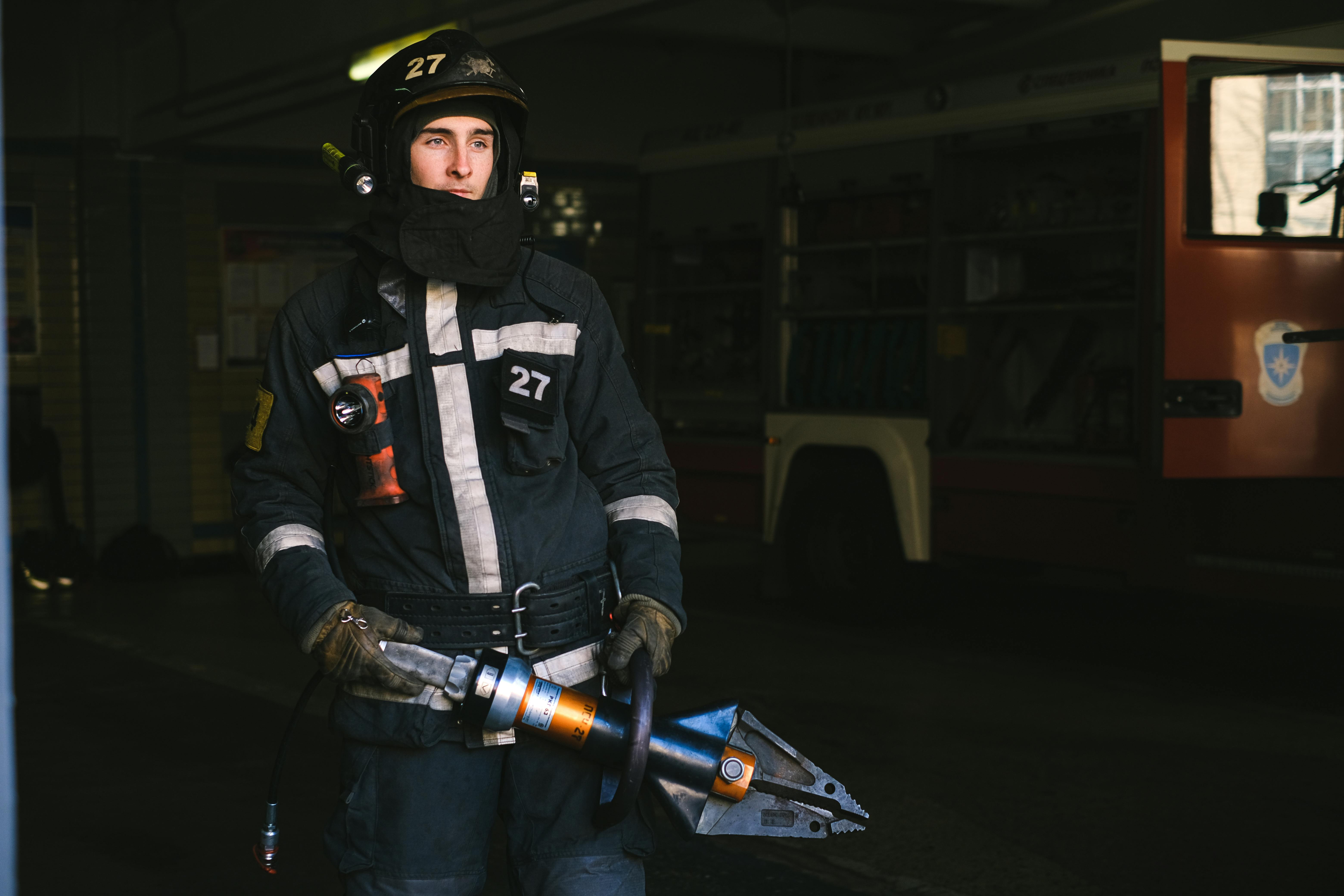 firefighter in uniform at station