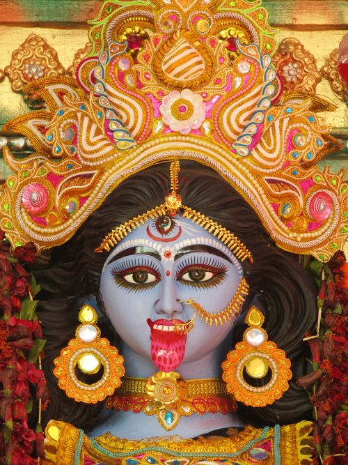 Free Detailed close-up of a traditional Goddess Kali sculpture in Kolkata, rich with colors and intricate designs. Stock Photo