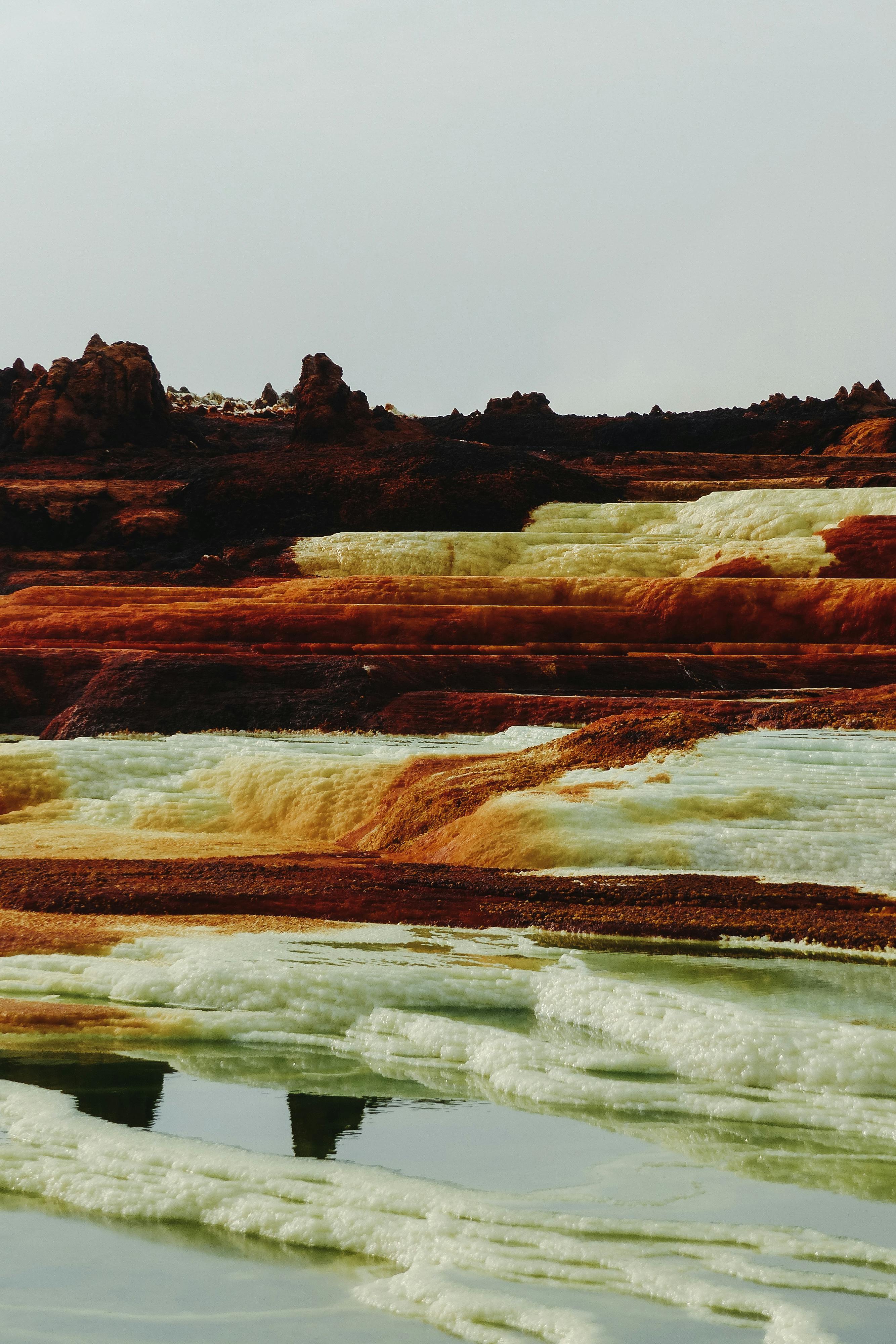 terraces of potash formations and hot springs