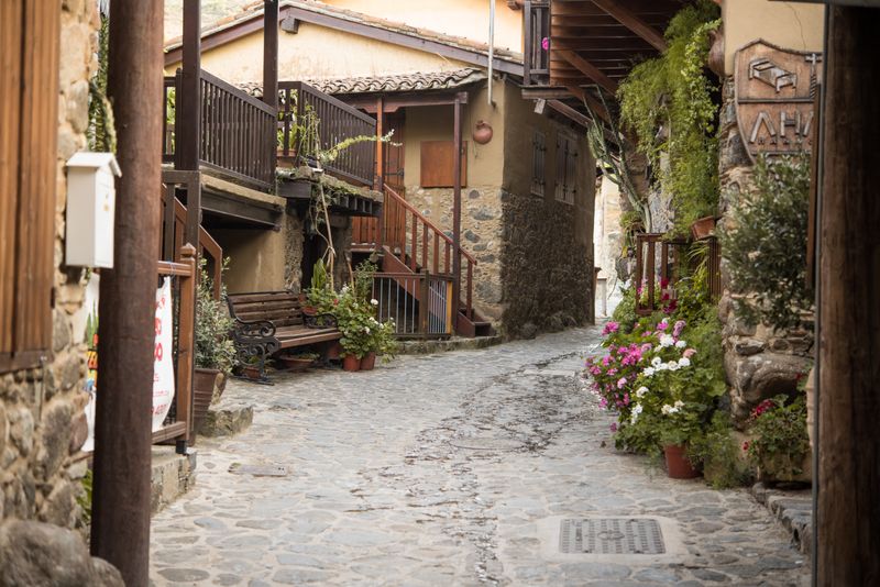 Cobbled village alley