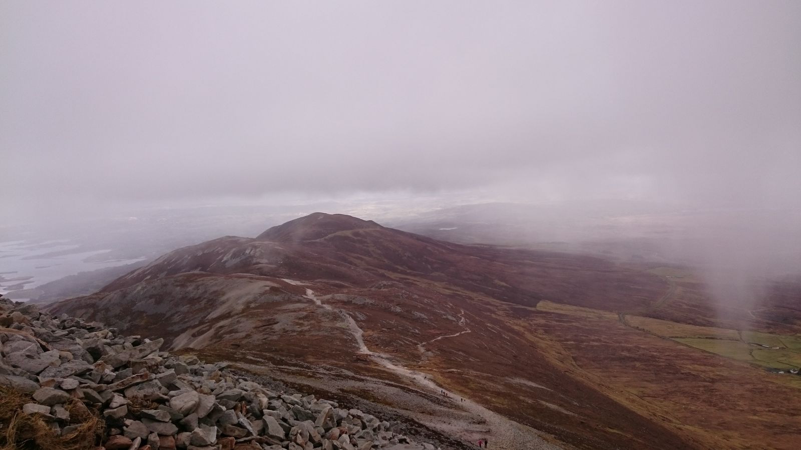 Misty mountain range shrouded in fog
