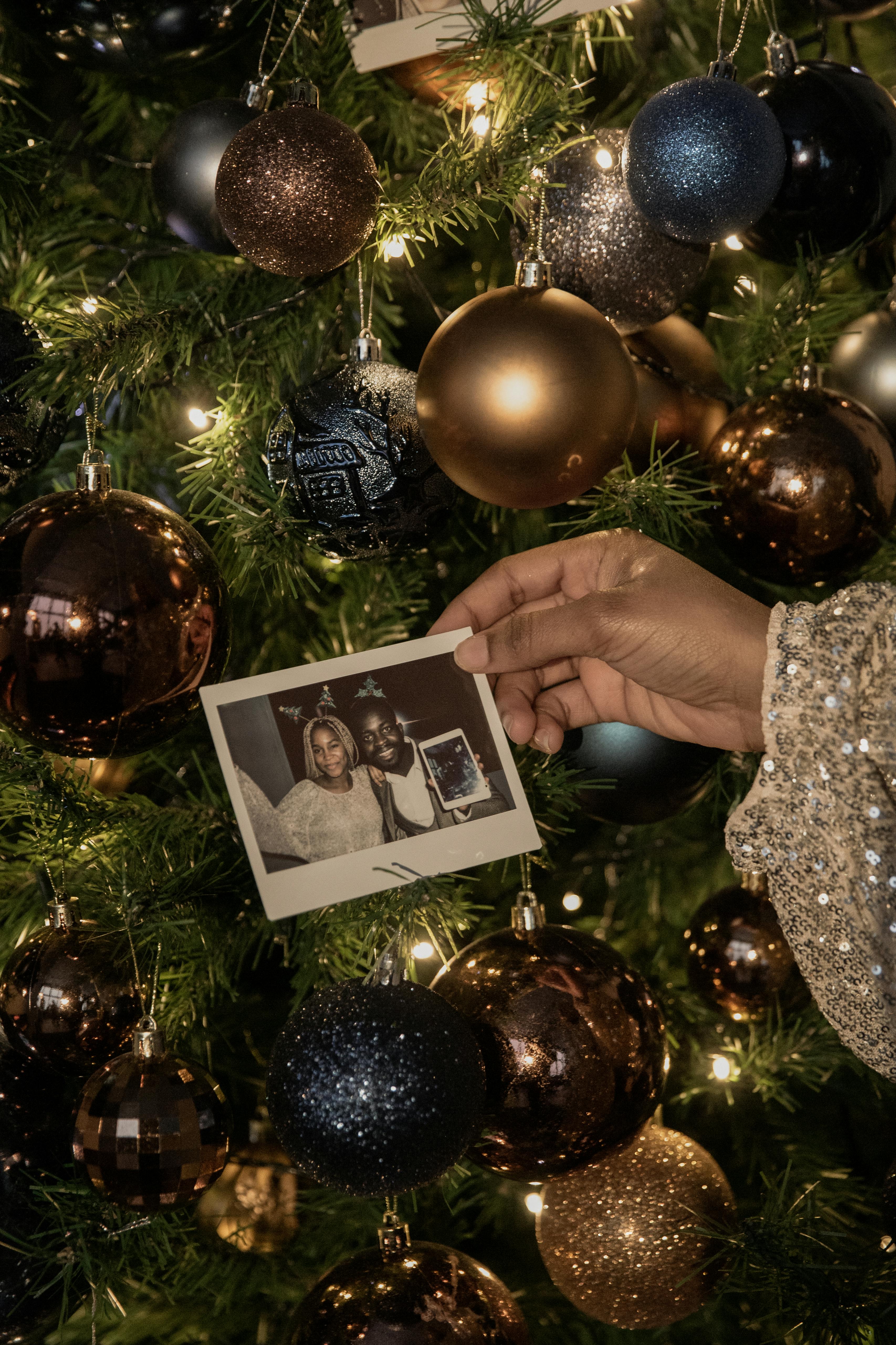 Hay una tendencia mantequilla Competencia Person Holding Polaroid Picture Near Christmas Tree · Free Stock Photo