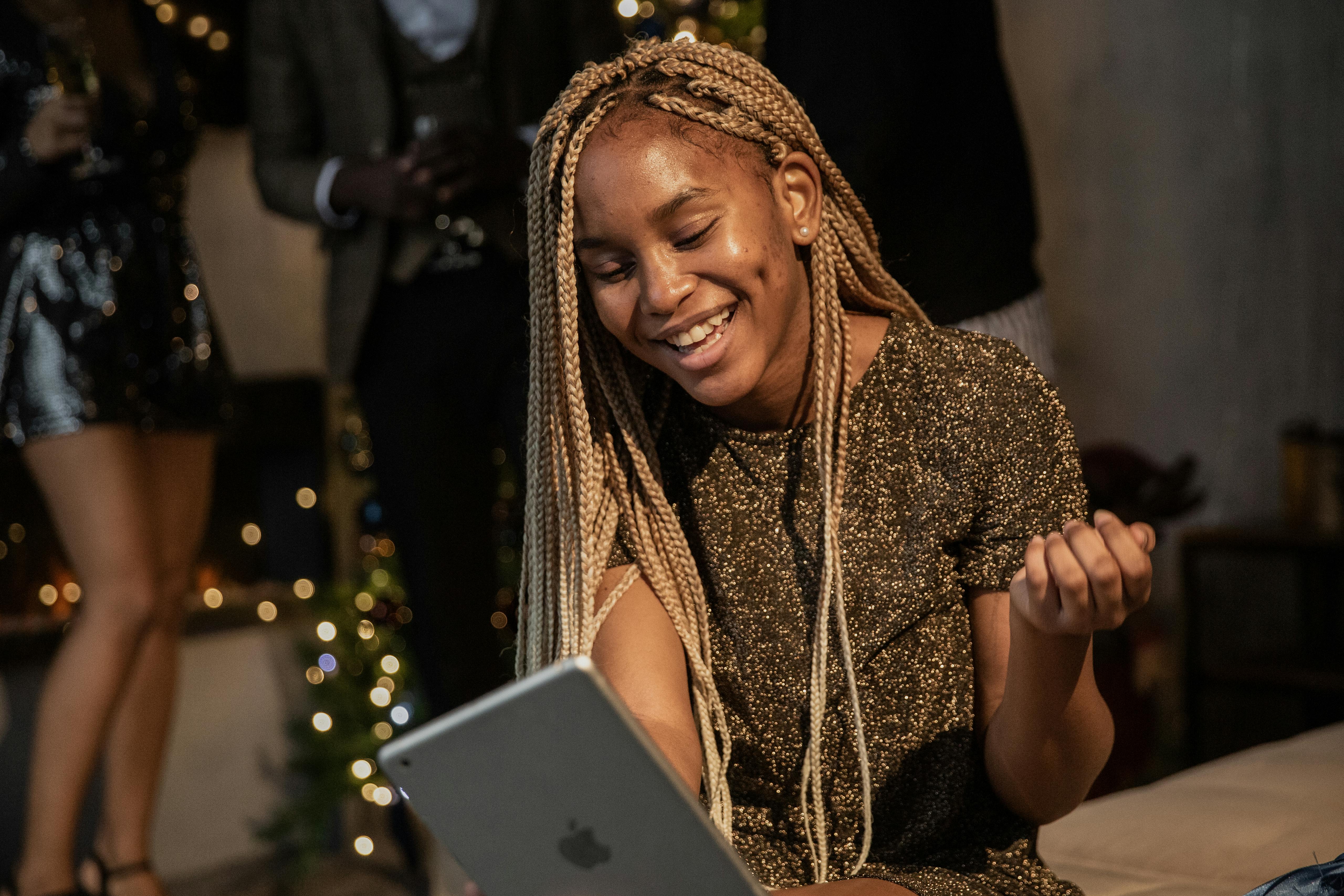 woman holding an ipad