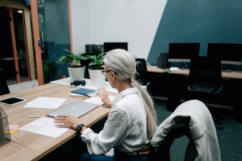 Δωρεάν στοκ φωτογραφιών με business woman, laptop, γκρίζα μαλλιά