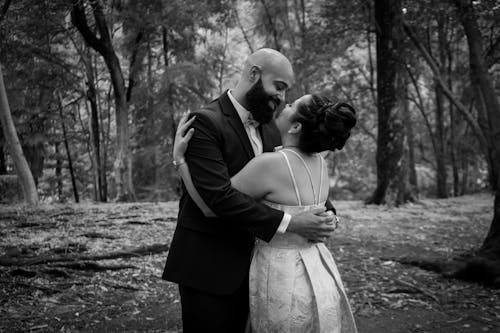 Monochrome Photo of a Romantic Couple Hugging