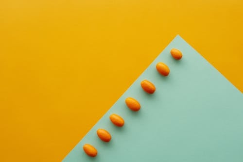 Fruits on Yellow and Turquoise Background