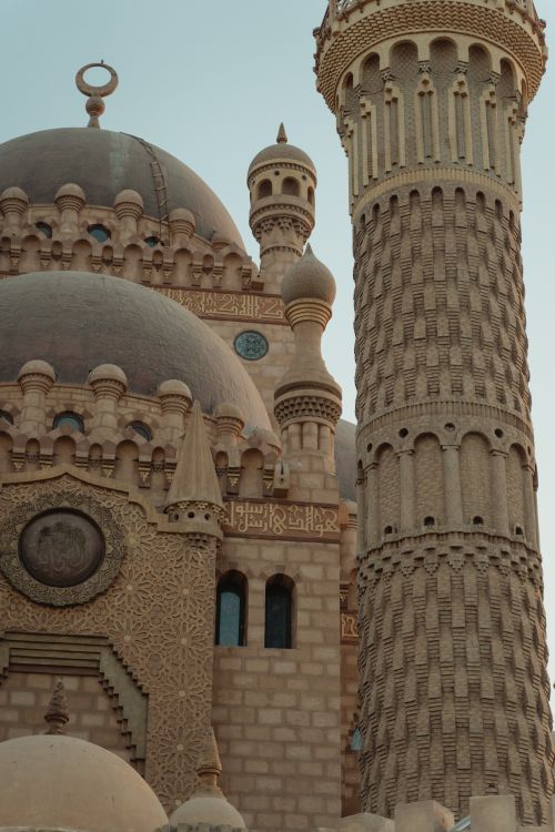 Free Close-up of a beautifully detailed mosque dome and minaret in Egypt. Stock Photo