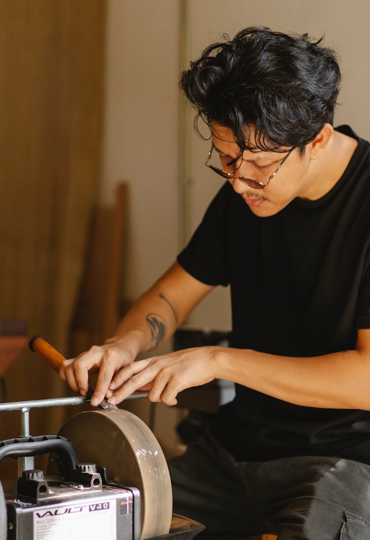 Focused Joiner Sharpening Tool In Workshop