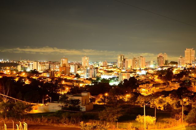 Stunning view of Sao Paulo's cityscape at night, showcasing bright city lights and modern architecture.