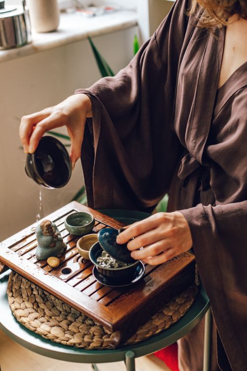 Free A refined tea ceremony with traditional tea set and matcha brewing indoors. Stock Photo