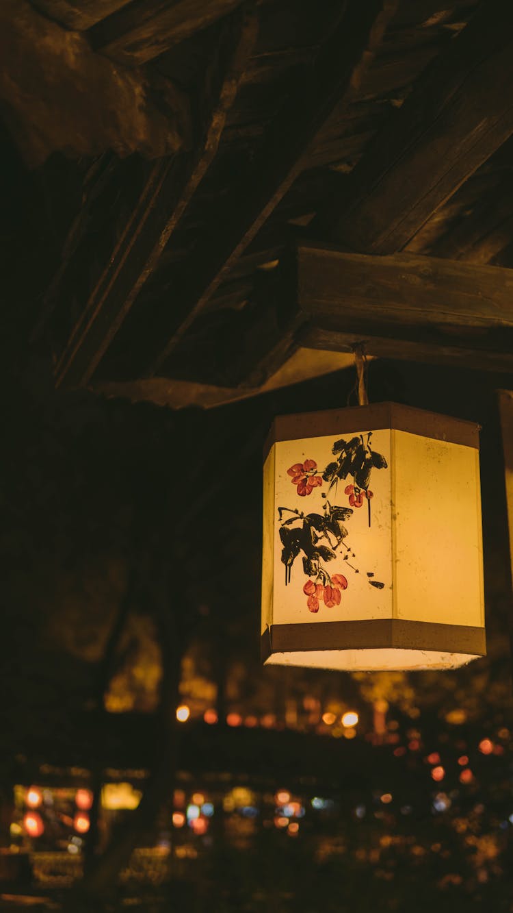 Hanging White Lantern With Drawing 