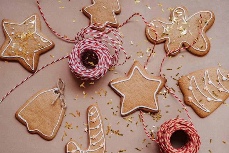 Gingerbread Cookies And White And Red Thread 