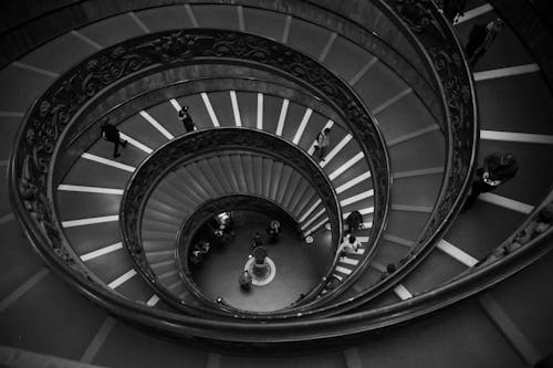 High Angle Shot Of Spiral Staircase