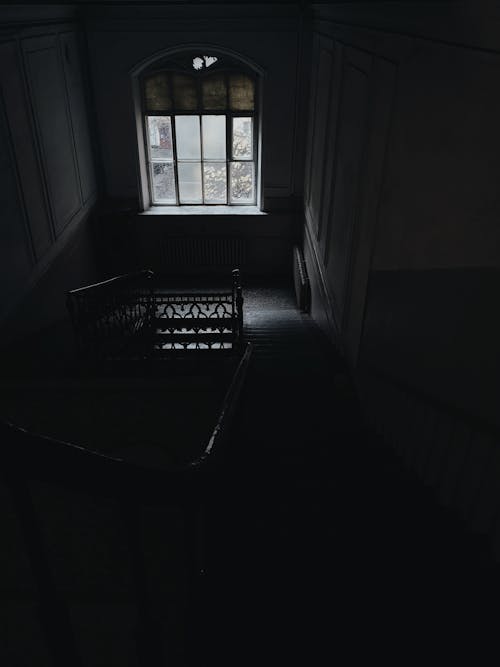 High-Angle Shot of a Dark Staircase Inside the Building